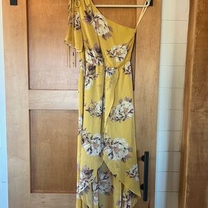 City Triangles Yellow Floral One-Shoulder Dress